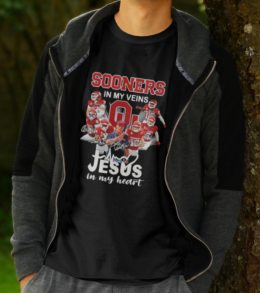 Oklahoma Sooners In My Veins Jesus In My Heart Football Team Spirit T-Shirt