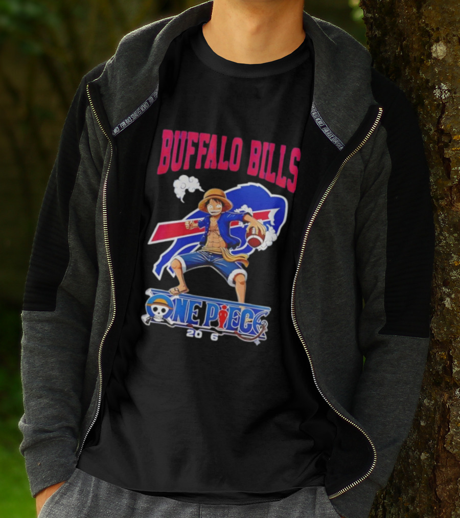 Buffalo Bills One Piece Crossover 2026 Featuring Luffy Football T-Shirt