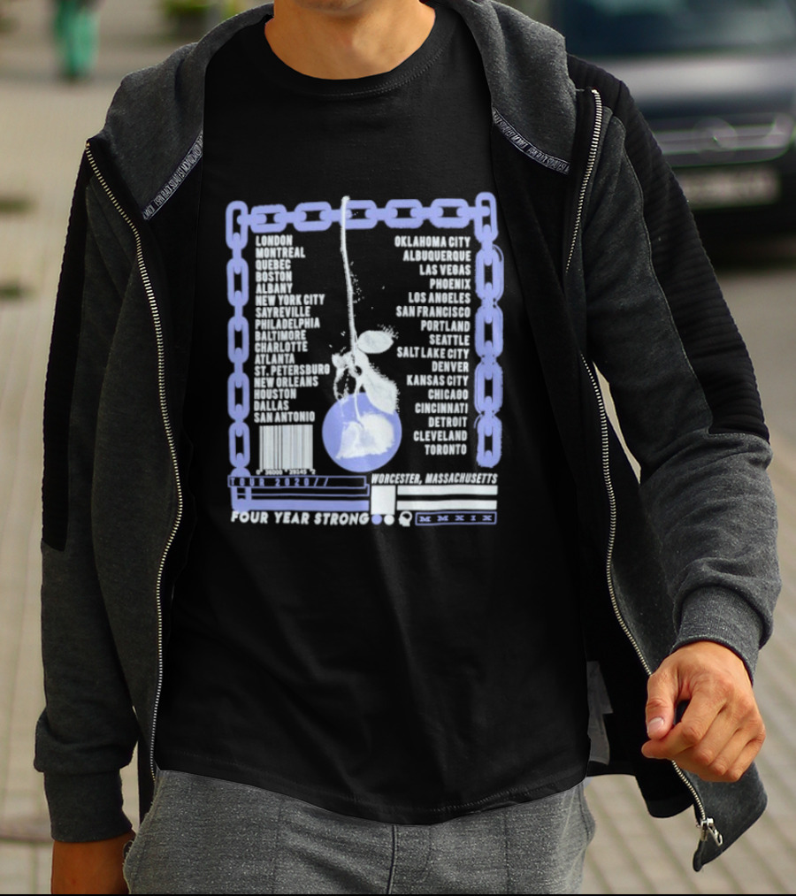 Four Year Strong Chain Tour 2020 Dates With Cherry Graphic And Cities List T-Shirt