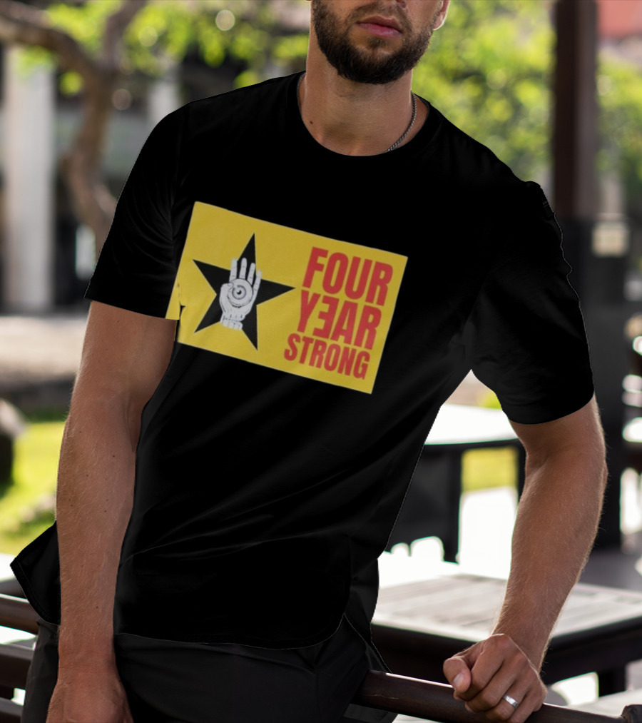 Four Year Strong Star With Hand Eye Symbol On Yellow Background T-Shirt