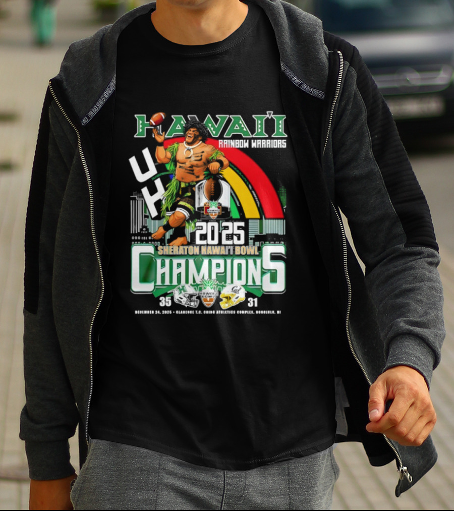 Hawaii Rainbow Warriors 2025 Sheraton Hawai’i Bowl Champions Football Ichts T-Shirt