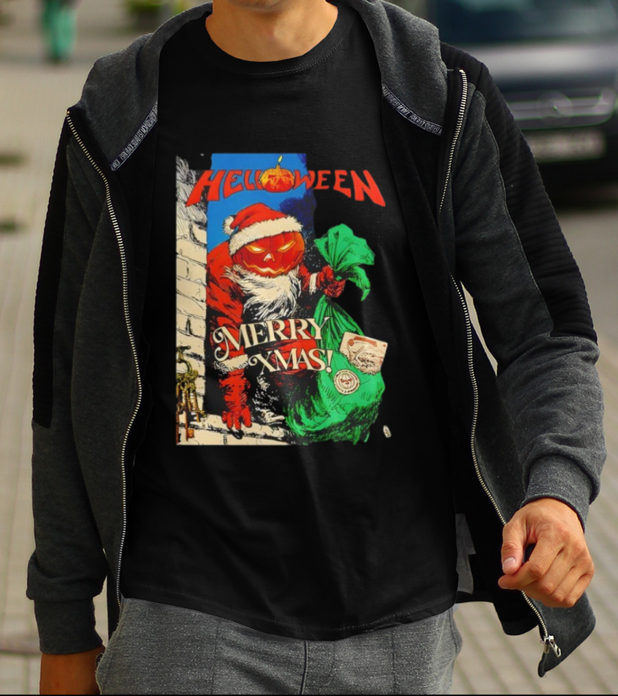 Helloween Merry Xmas Pumpkin Santa Halloween Christmas Fusion T-Shirt