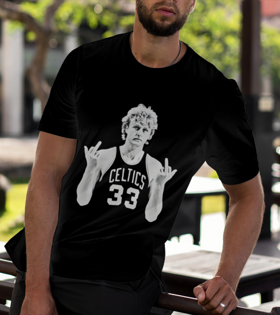 Larry Bird Celtics 33 Middle Finger Retro 90s Basketball Icon T-Shirt