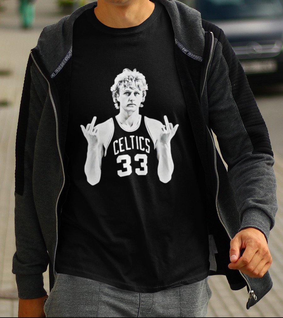 Larry Bird Celtics 33 Middle Finger Retro 90s Basketball Icon T-Shirt