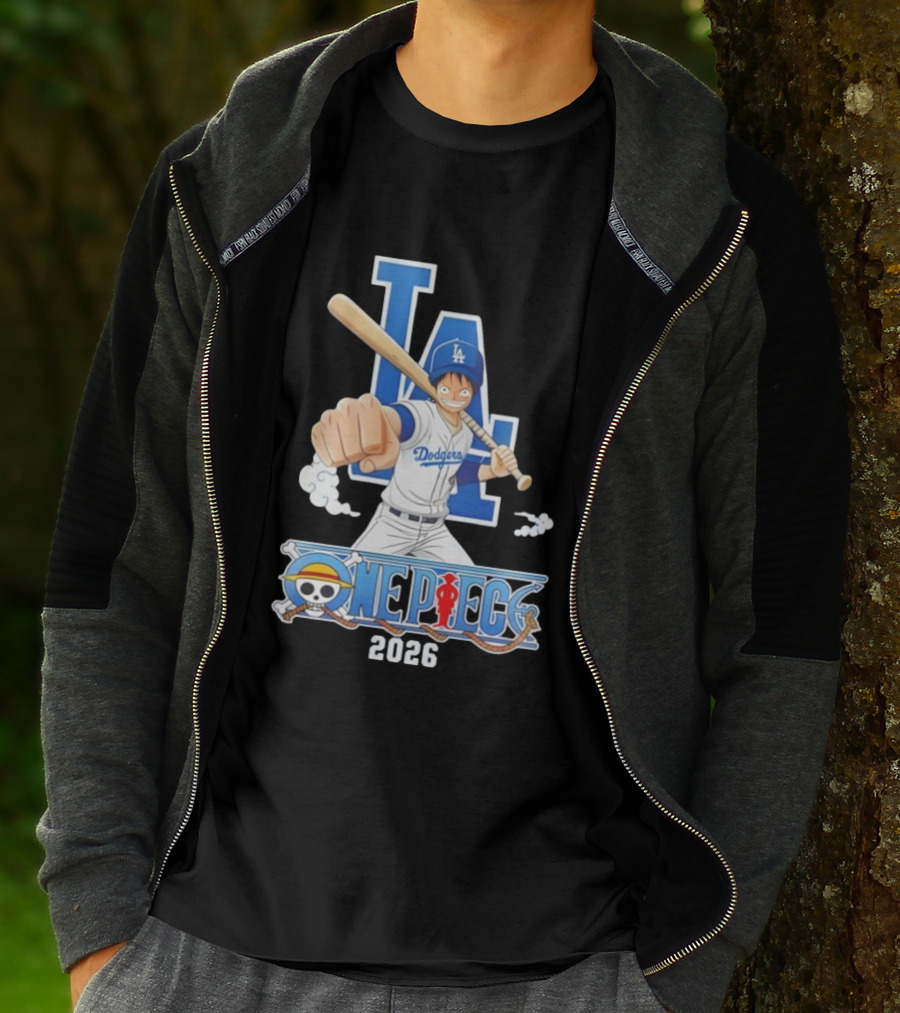 Los Angeles Dodgers One Piece Crossover 2026 Collaboration Luffy Baseball Theme T-Shirt