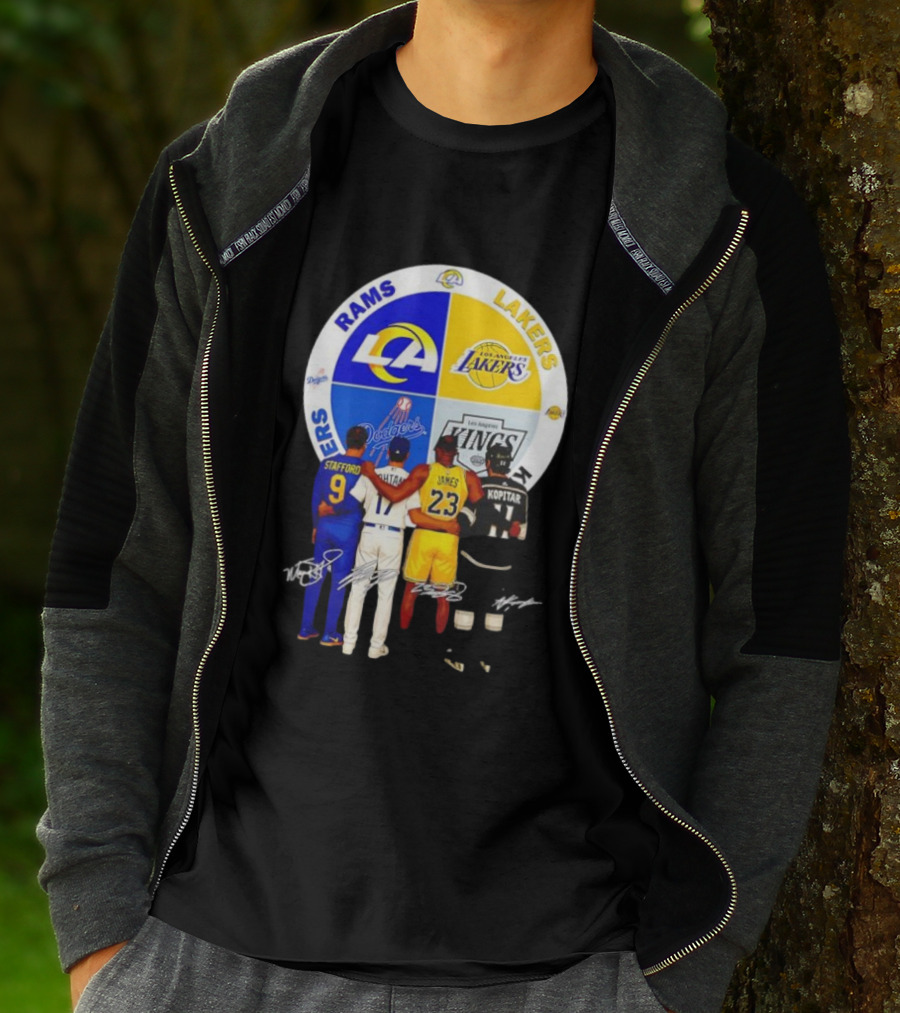 Los Angeles Rams Lakers Dodgers Kings Major Players Stafford Kershaw James Kopitar Signatures T-Shirt