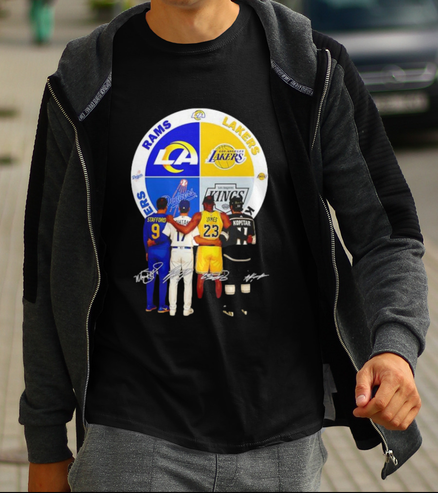 Los Angeles Rams Lakers Dodgers Kings Major Players Stafford Kershaw James Kopitar Signatures T-Shirt
