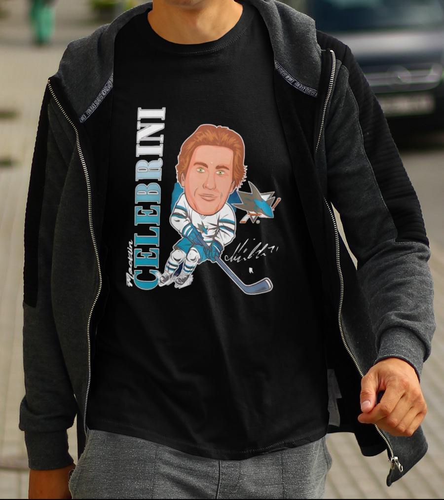 San Jose Sharks Macklin Celebrini #71 Big Head Signature Fanatics T-Shirt