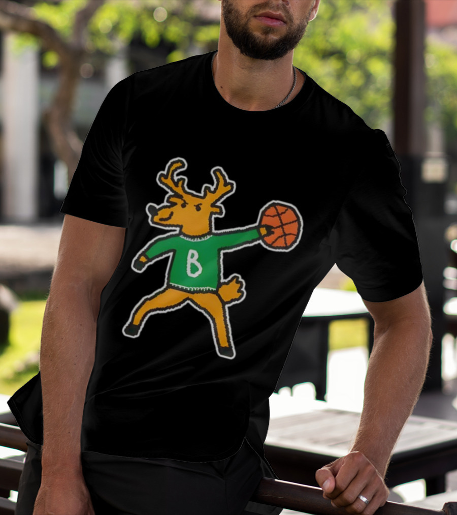 Milwaukee Bucks Vintage Mascot Deer With Basketball B Jersey T-Shirt