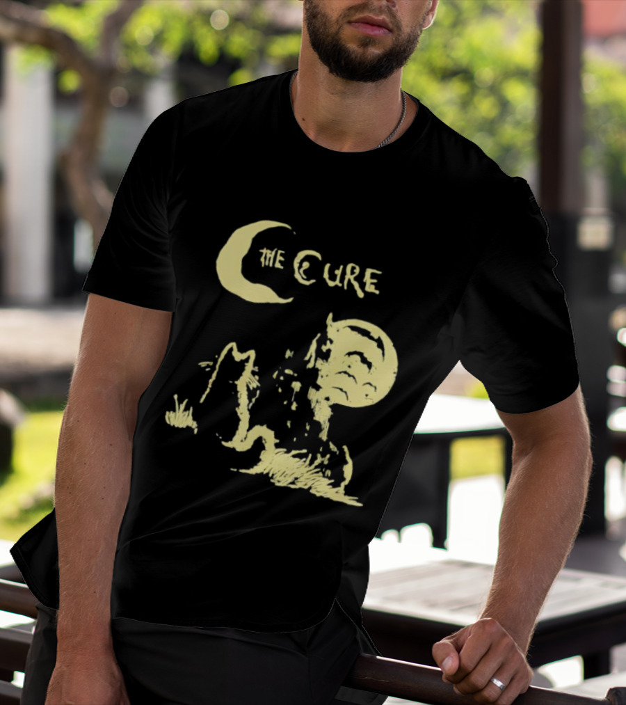 The Cure Cat Gothic Vintage Moonlit Night Scene T-Shirt