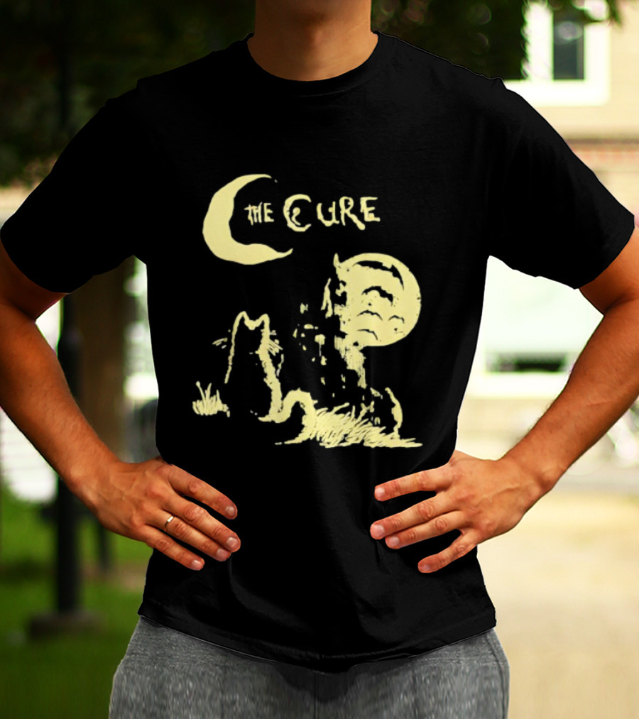 The Cure Cat Gothic Vintage Moonlit Night Scene T-Shirt