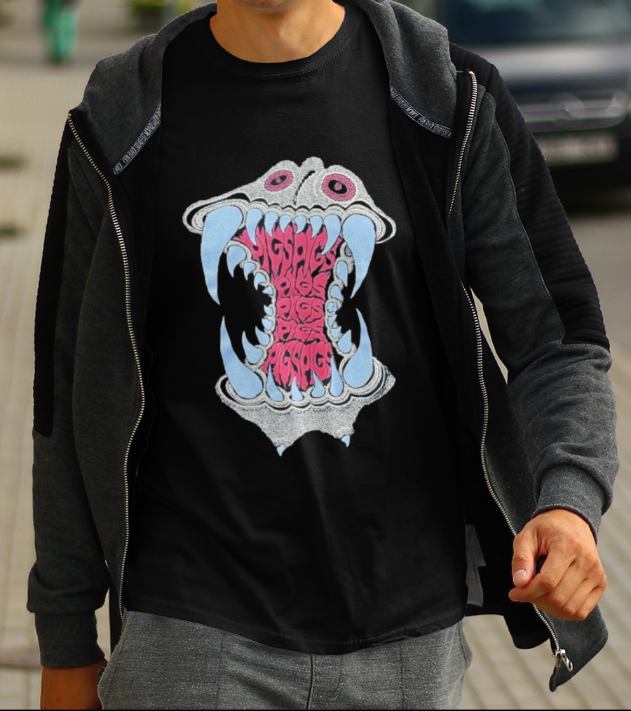 Pigsx7 Hippo Psychedelic Fang Mouth Design T-Shirt