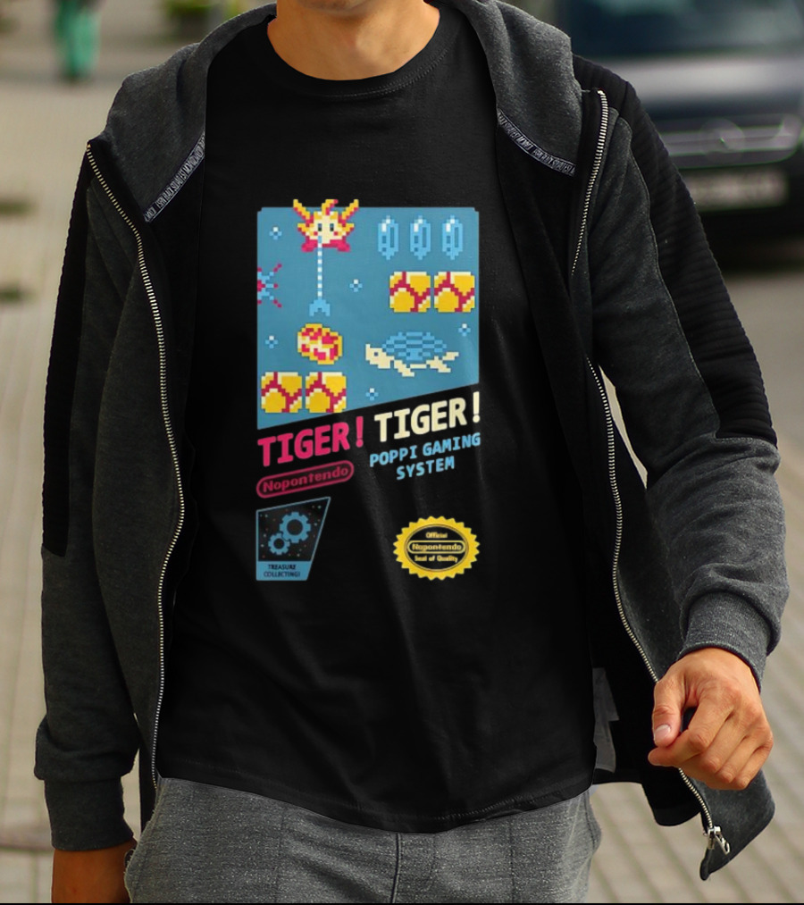 TIGER TIGER Poppi Gaming System Nopontendo Treasure Collecting Pixel Art T-Shirt