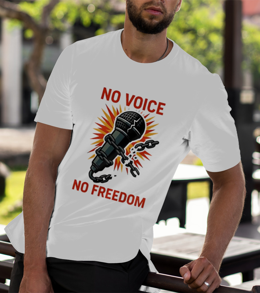 No Voice No Freedom Microphone And Chain Graphic T-Shirt