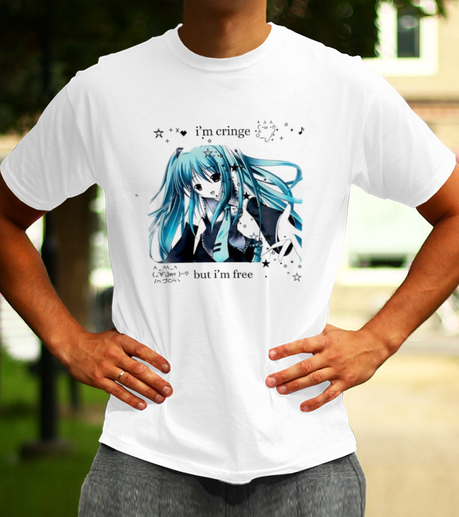 I'm Cringe But I'm Free Anime Blue Hair Character Stars T-Shirt