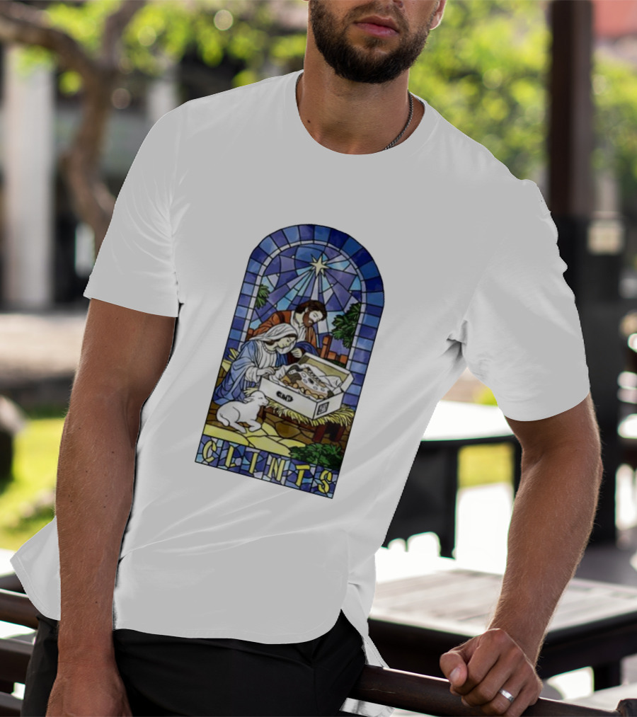 Nativity Stained Glass Clints Jesus Scene With Sneakers T-Shirt