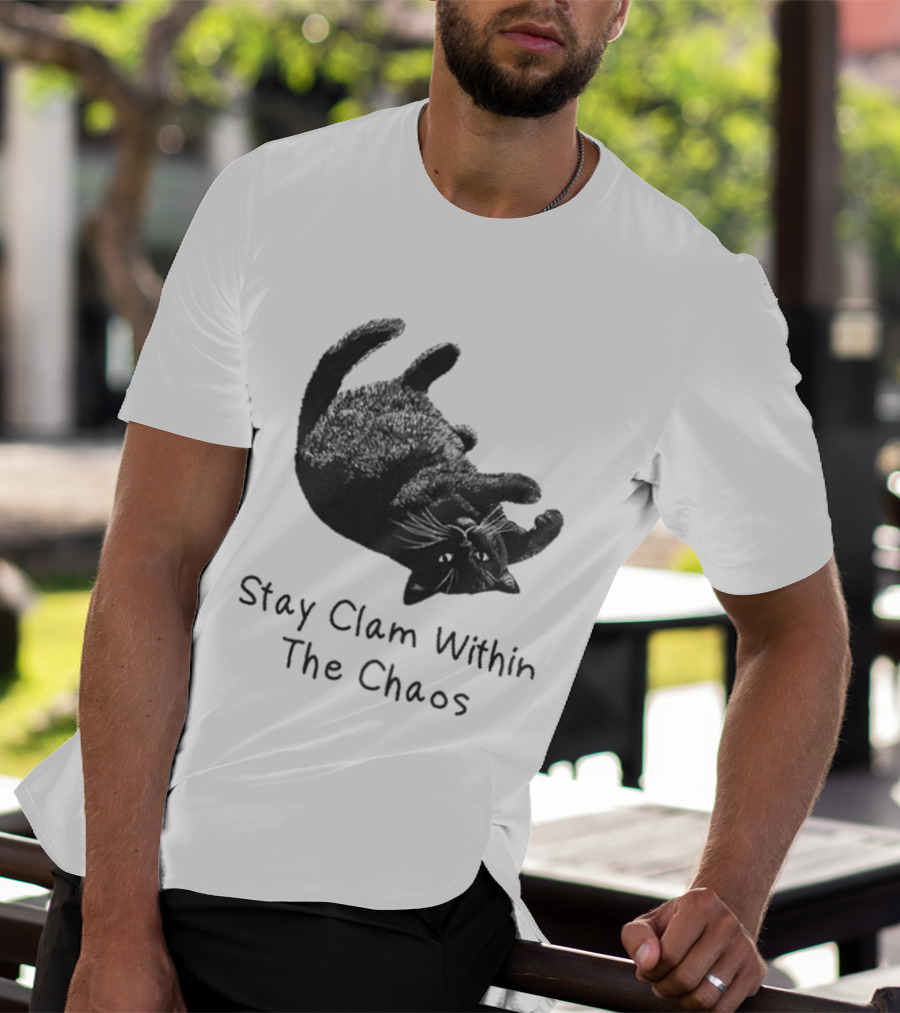 Stay Calm Within The Chaos Cat Pawsitive Vibes Black Feline T-Shirt