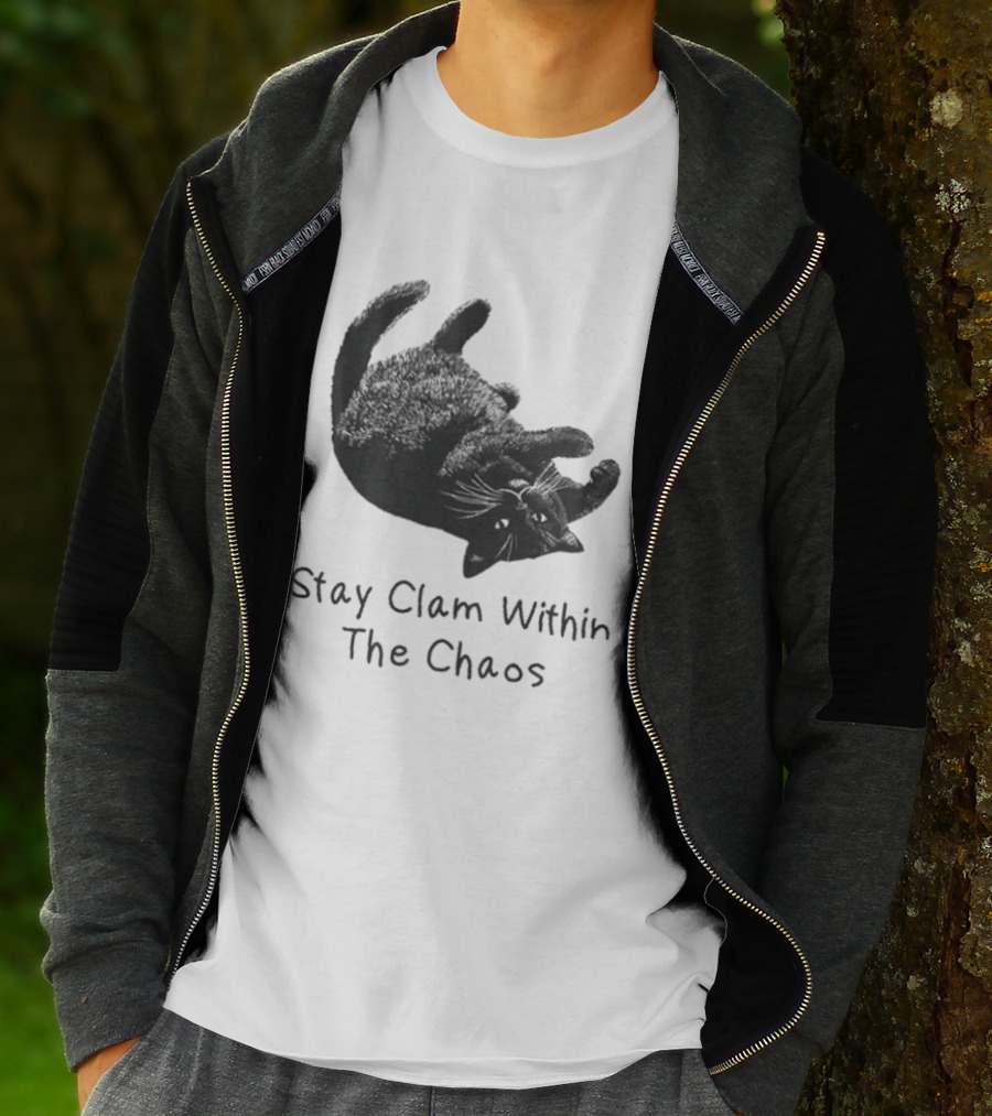 Stay Calm Within The Chaos Cat Pawsitive Vibes Black Feline T-Shirt