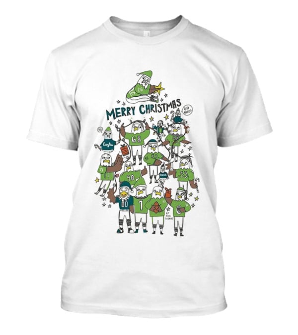 Philadelphia Eagles Merry Christmas Mascot Tree Football T-Shirt