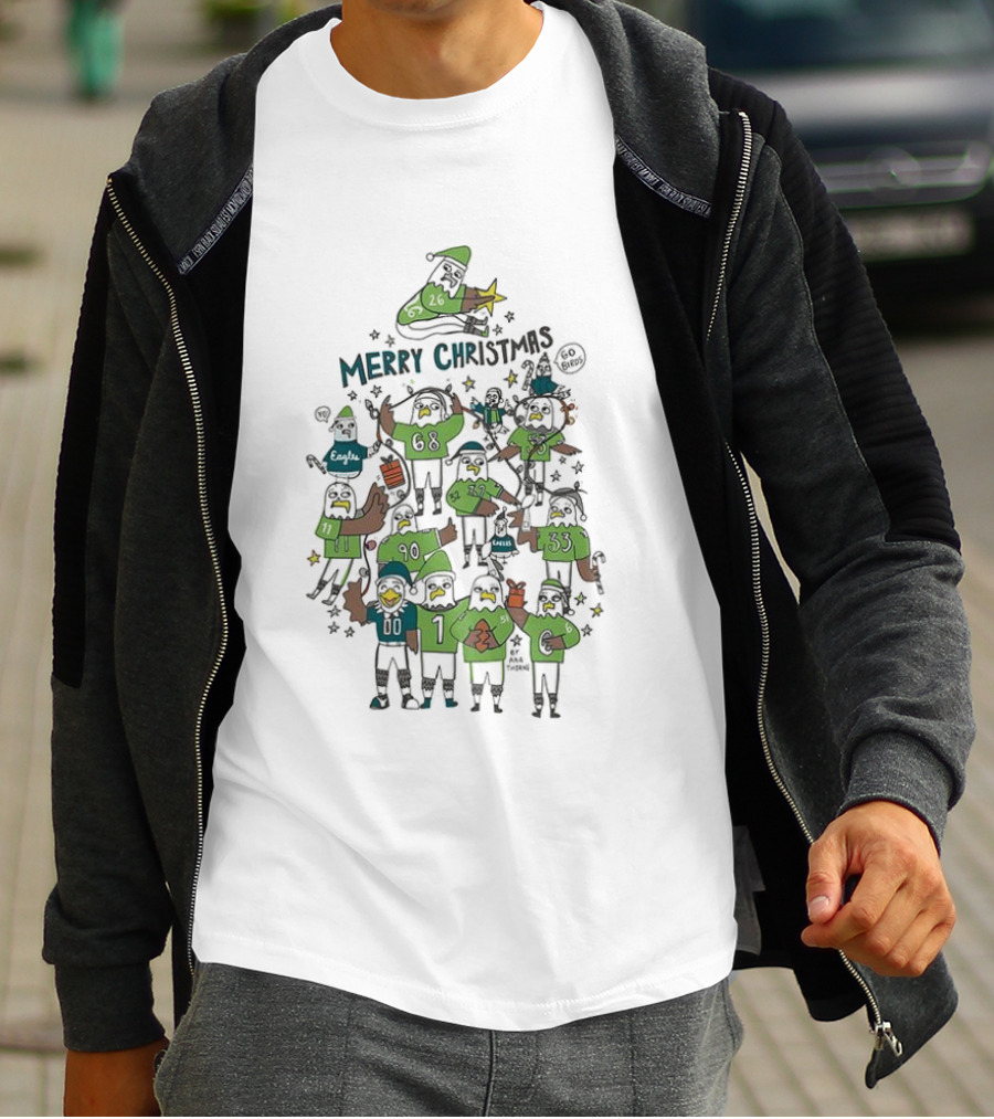 Philadelphia Eagles Merry Christmas Mascot Tree Football T-Shirt