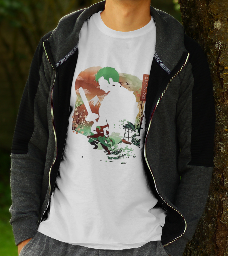 Roronoa Zoro One Piece Ukiyo-e Lunar New Year Silhouette Art Japanese Style T-Shirt