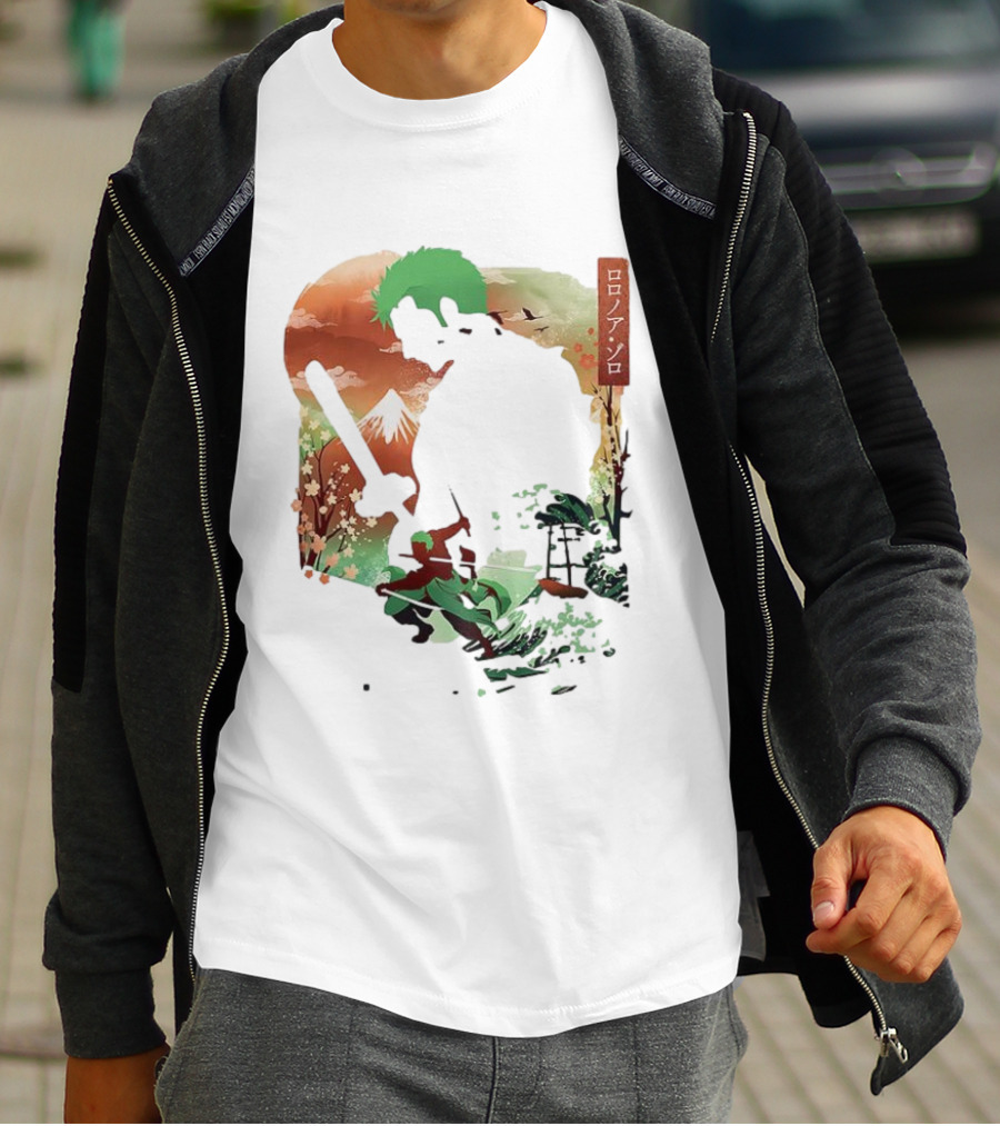 Roronoa Zoro One Piece Ukiyo-e Lunar New Year Silhouette Art Japanese Style T-Shirt