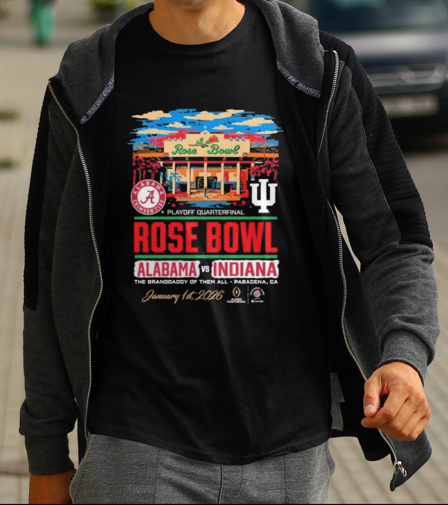 Alabama Crimson Tide Vs Indiana Hoosiers 2026 Rose Bowl Playoff Quarterfinal Pasadena CA T-Shirt