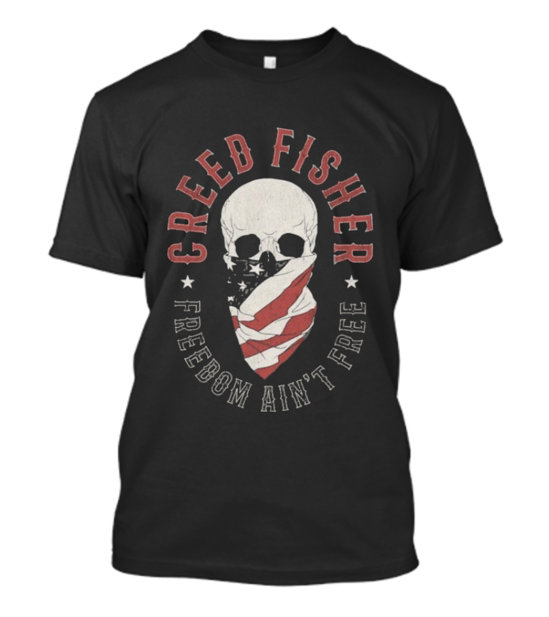 Creed Fisher Freedom Ain't Free Skull American Flag Bandana T-Shirt