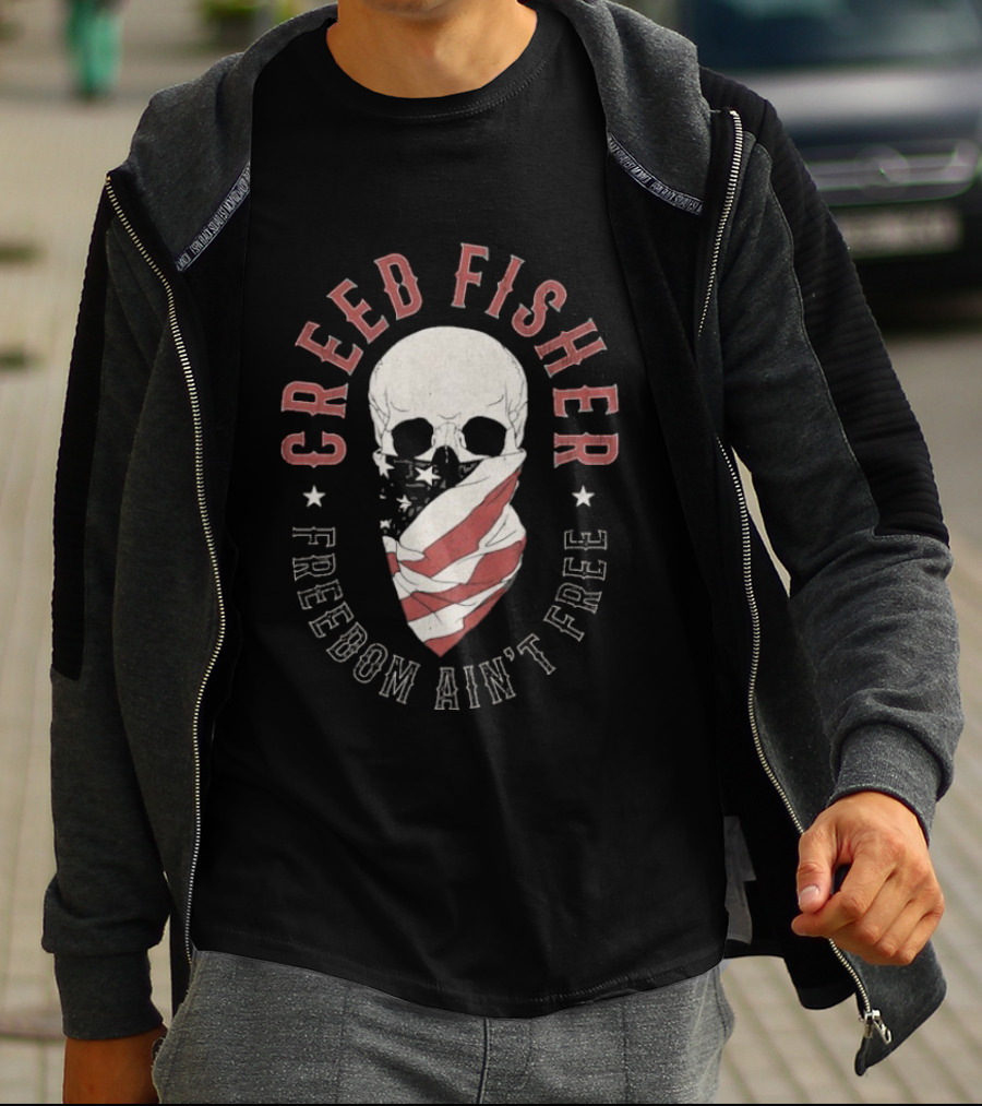 Creed Fisher Freedom Ain't Free Skull American Flag Bandana T-Shirt
