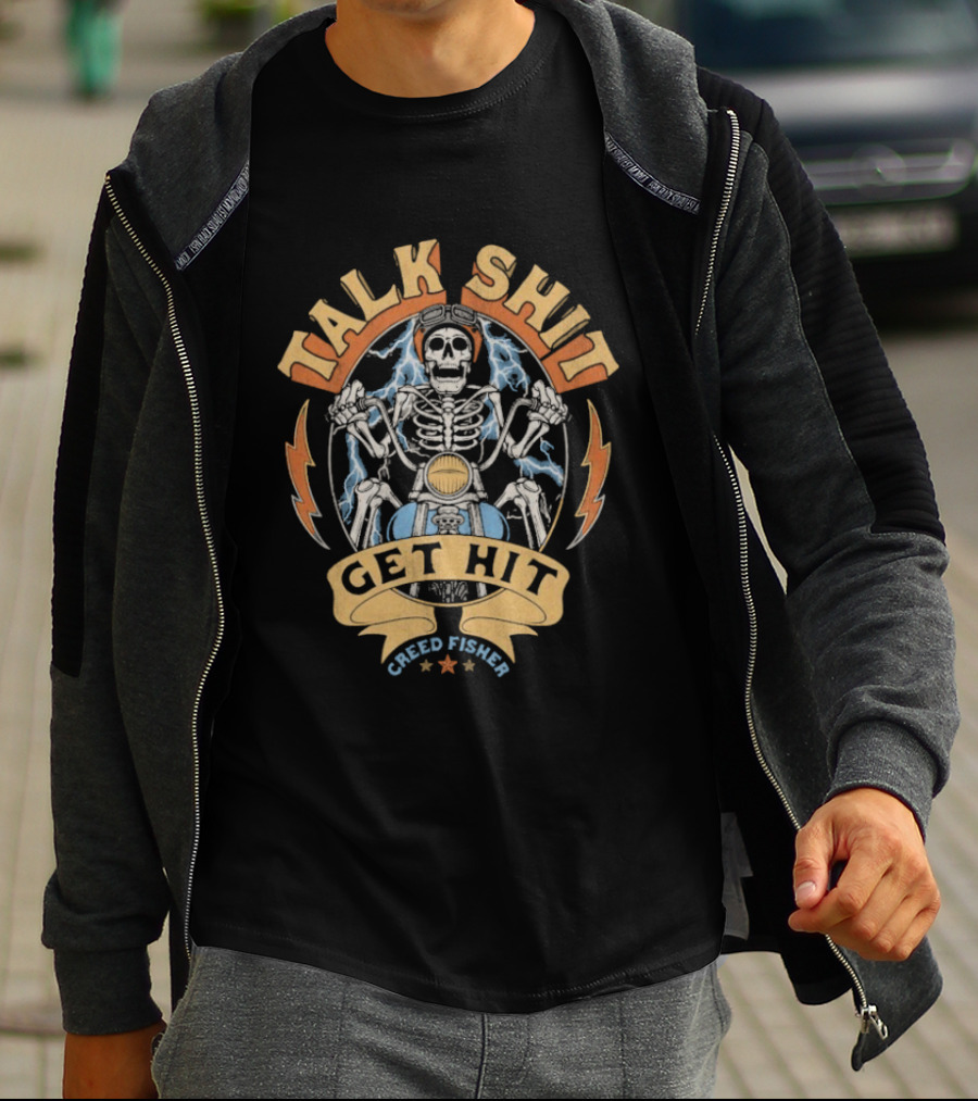 Creed Fisher Talk Shit Get Hit Skull Skeleton Motorcycle T-Shirt