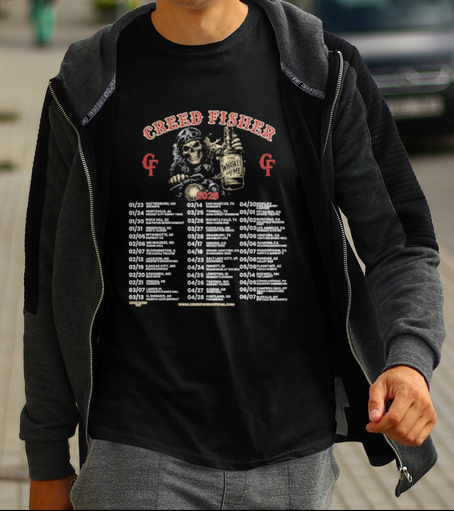 Creed Fisher This Whiskey And Me Tour 2026 Dates And Cities List T-Shirt