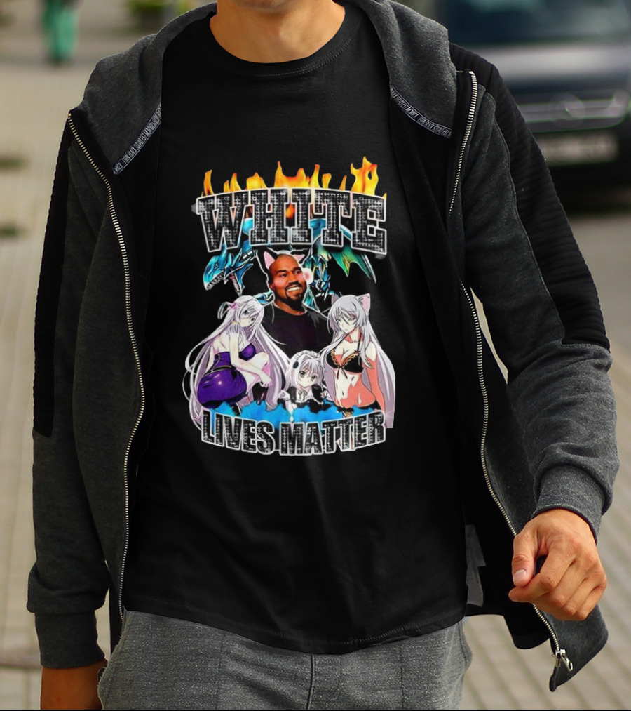 Kanye West Anime White Lives Matter Flame Background Anime Characters T-Shirt