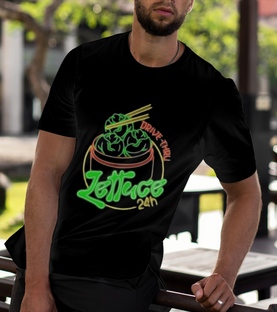 Lettuce Drive Thru 24 Hour Neon Bowl With Chopsticks T-Shirt