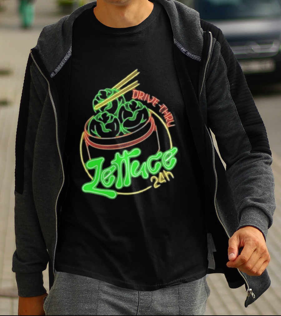 Lettuce Drive Thru 24 Hour Neon Bowl With Chopsticks T-Shirt
