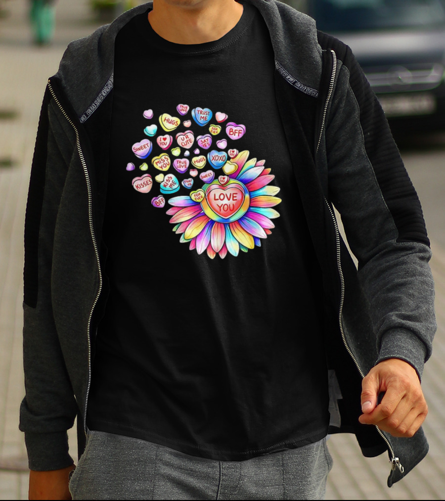 Valentine's Day Love You Sunflower With Candy Hearts Messages T-Shirt