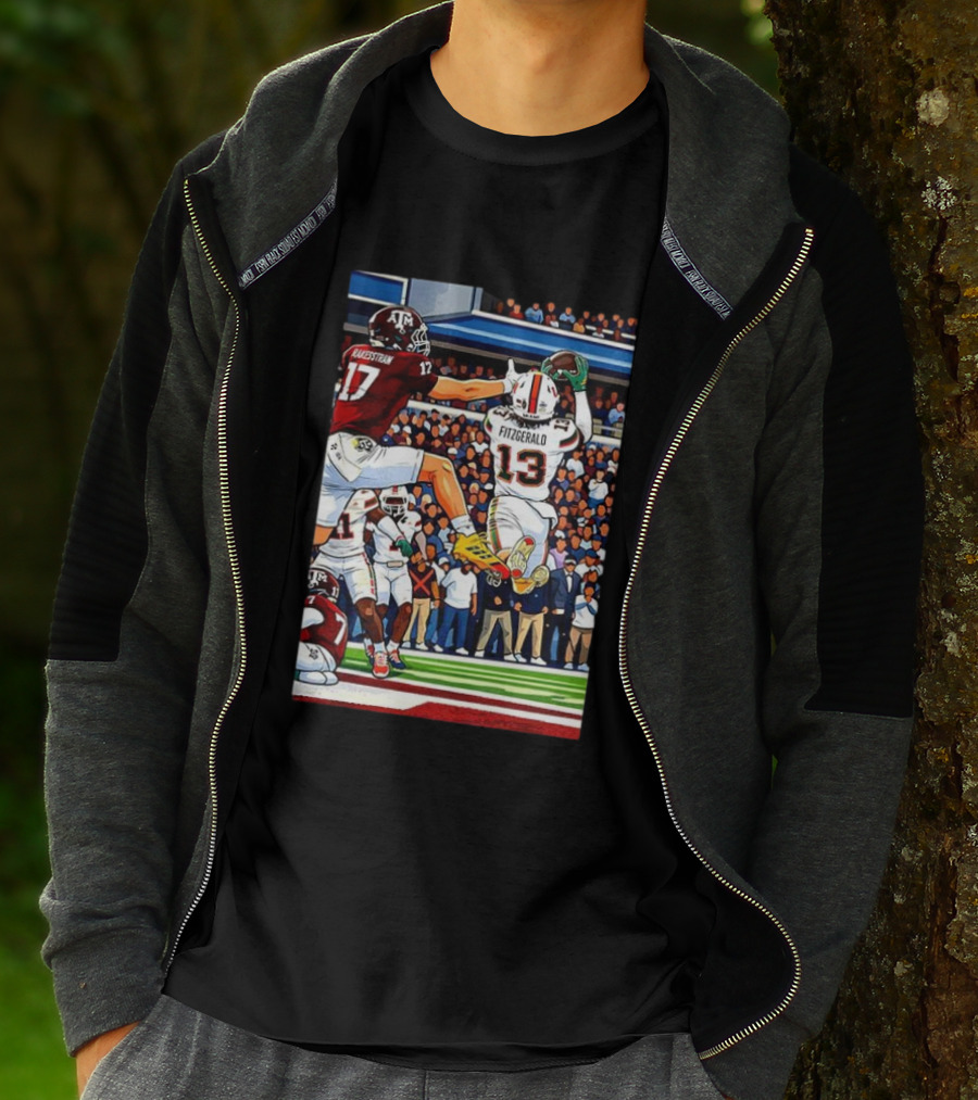 Miami Hurricanes Rakestraw 17 Vs Texas A&M Aggies Fitzgerald 13 NCAA CFP 2025 Match Football Action T-Shirt