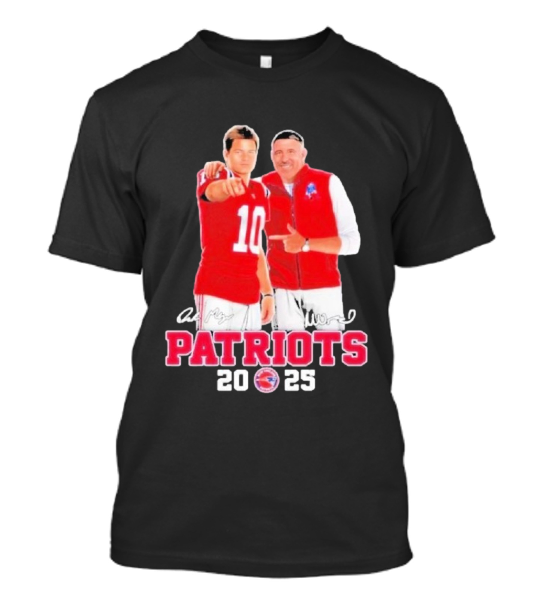 Mike Vrabel Drake Maye Patriots 2025 Signatures T-Shirt