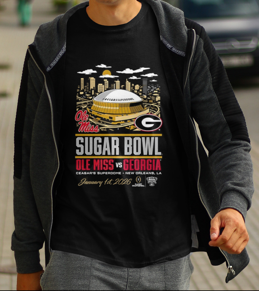 Ole Miss Rebels Vs Georgia Bulldogs NCAA CFP Sugar Bowl 2026 Caesars Superdome January 1 New Orleans T-Shirt