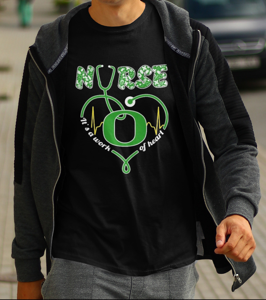 Oregon Ducks Nurse It’s A Work Of Heart Stethoscope T-Shirt