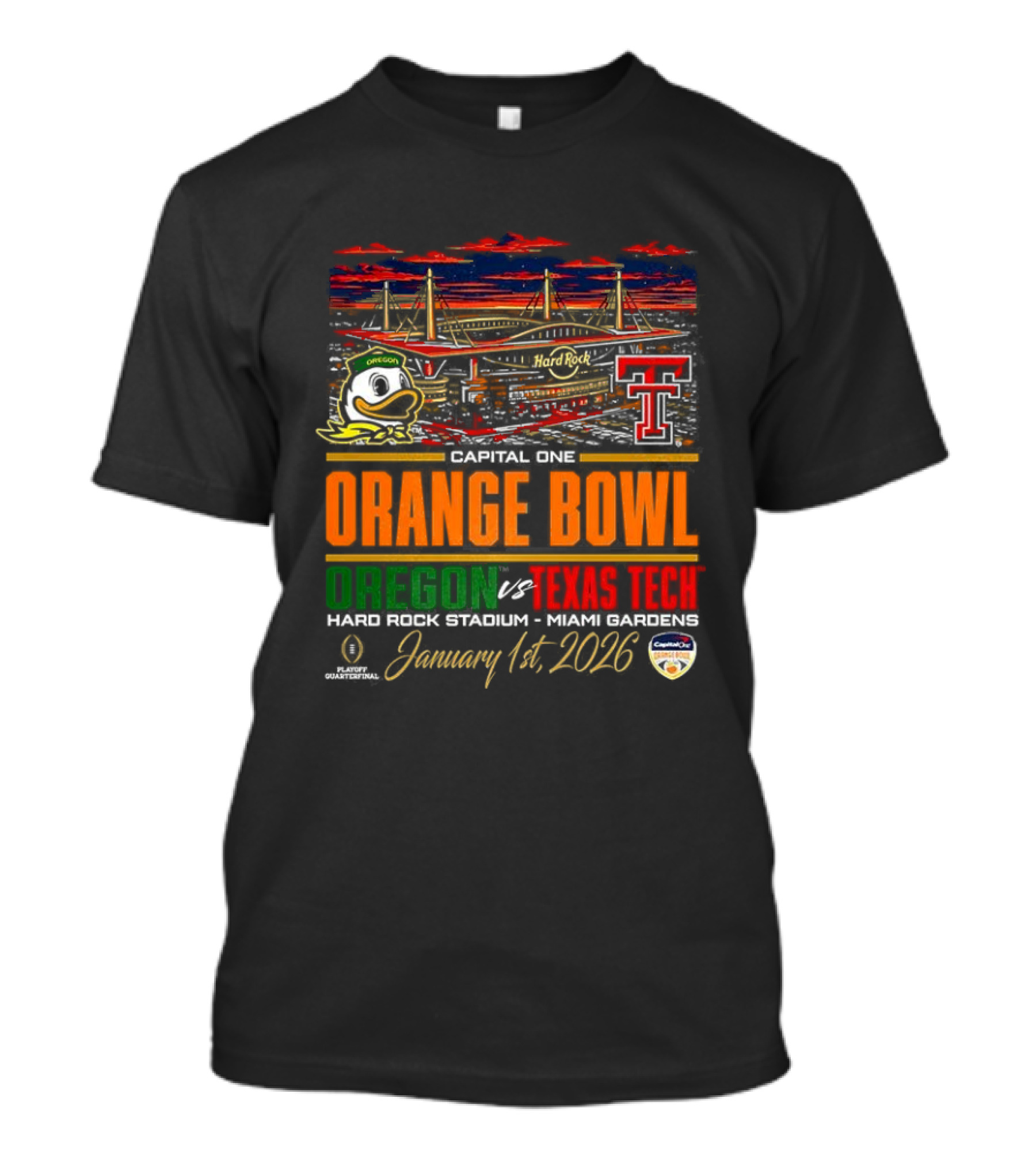 Oregon Ducks Vs Texas Tech Red Raiders Capital One Orange Bowl 2026 Hard Rock Stadium January 1 T-Shirt