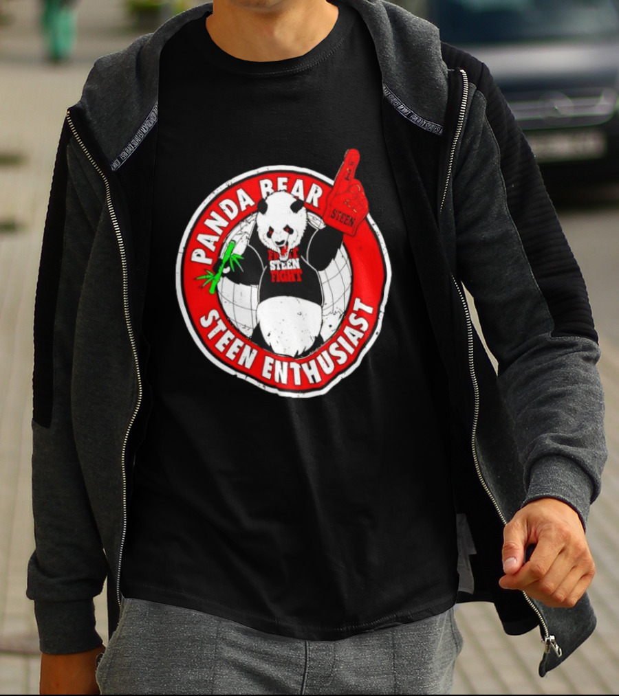 Panda Bear Steen Fight Enthusiast With Foam Finger And Bamboo T-Shirt