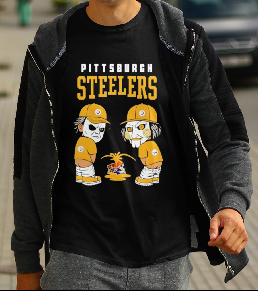 Pittsburgh Steelers Michael Myers Billy The Puppet Baltimore Ravens Vs Cleveland Browns Rivalry T-Shirt