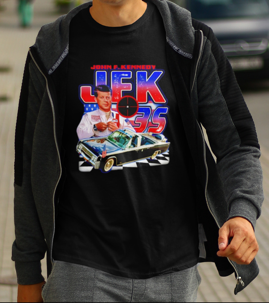 John F. Kennedy JFK 35 Racer Car USA Flag T-Shirt