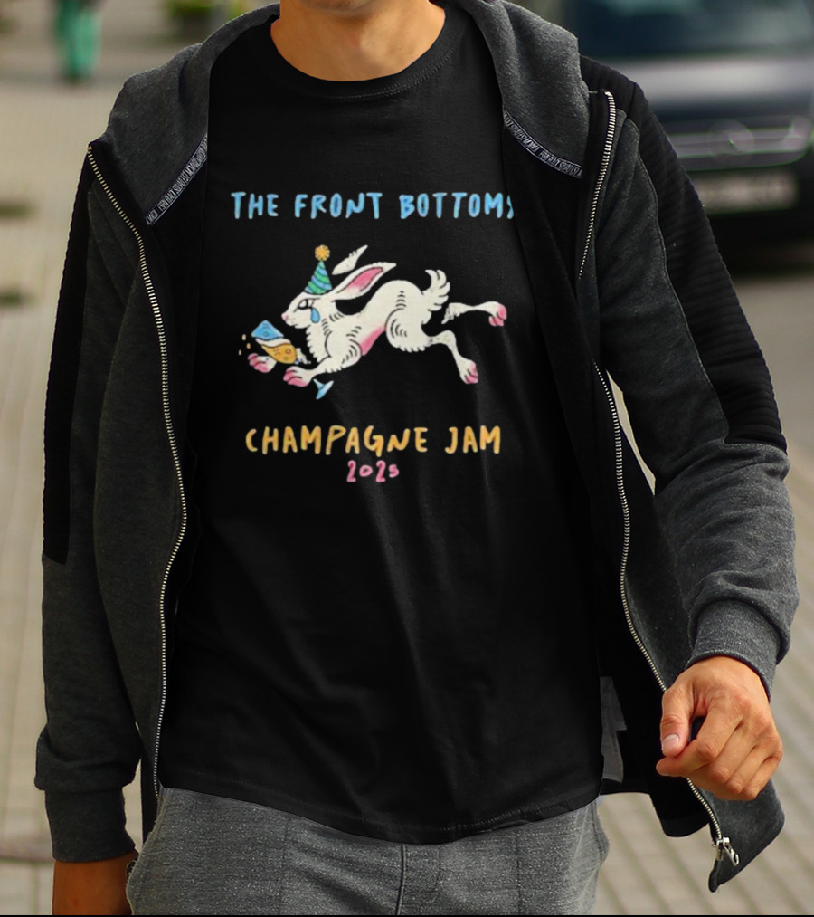 The Front Bottoms Champagne Jam 2026 Bunny Party Hat Festive Rabbit T-Shirt