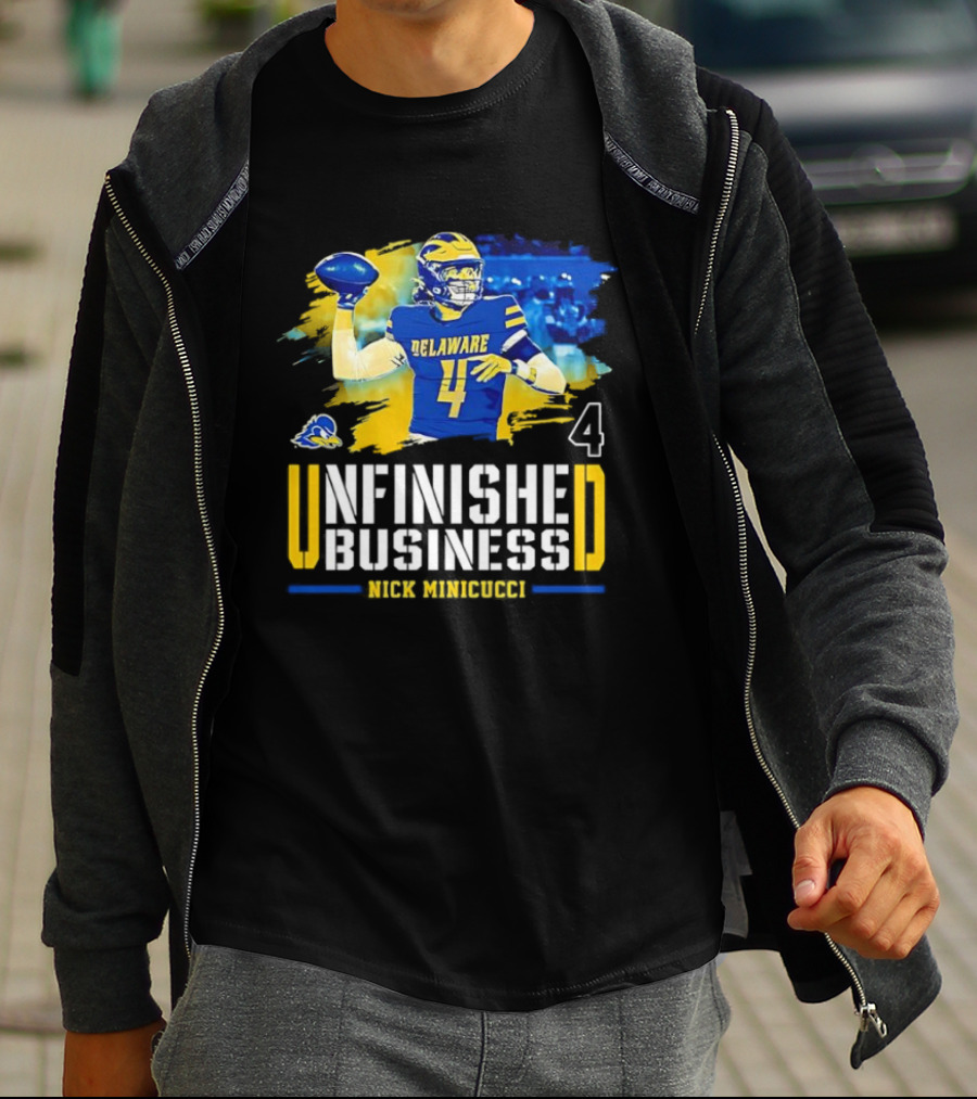 Delaware Quarterback 4 Unfinished Business Nick Minicuci Football T-Shirt