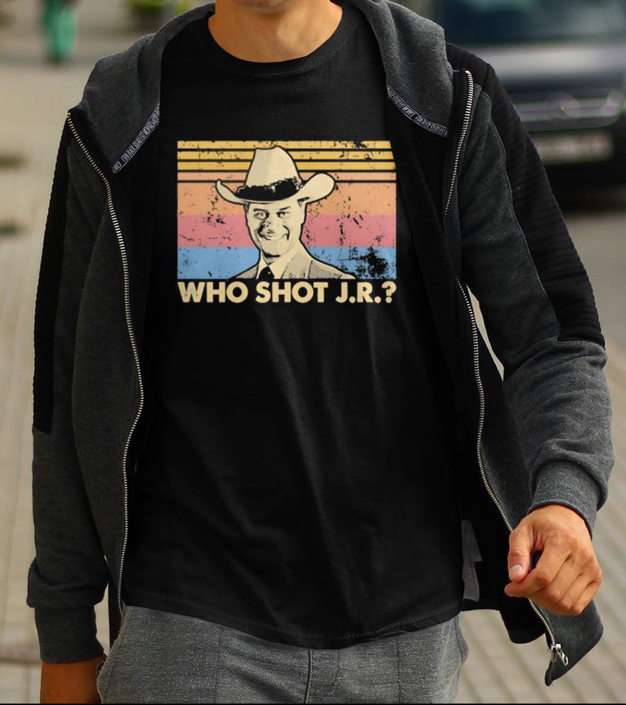 Who Shot J.R. Retro Cowboy Dallas TV Soap Opera Mystery T-Shirt