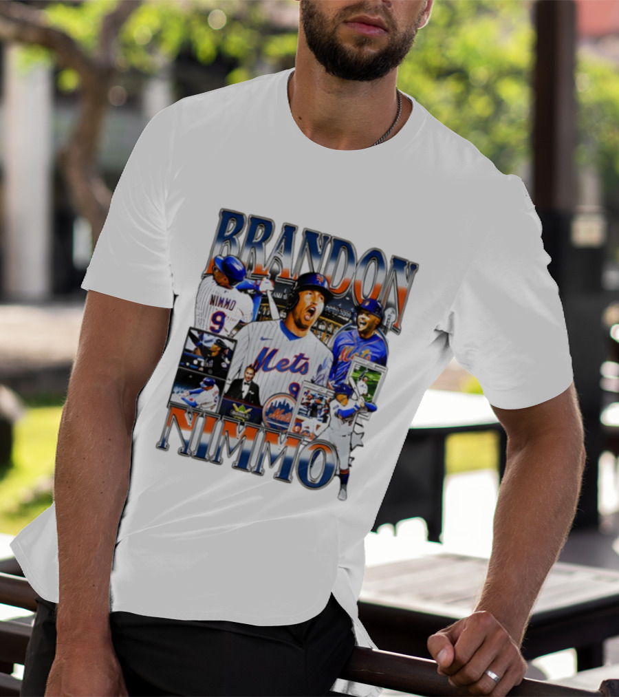 Brandon Nimmo New York Mets Vintage Collage Baseball Player Highlights T-Shirt