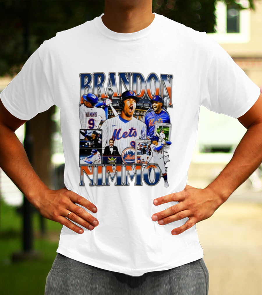 Brandon Nimmo New York Mets Vintage Collage Baseball Player Highlights T-Shirt