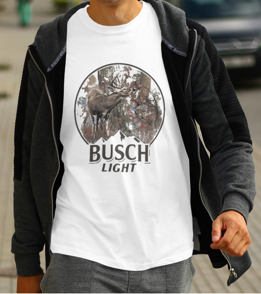 Busch Light Buck Deer In Forest Woods Scene T-Shirt