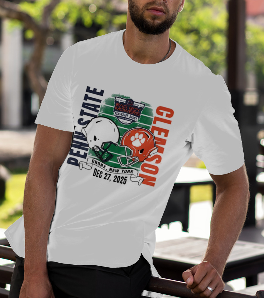 Clemson Vs Penn State Bad Boy Mowers Pinstripe Bowl 2025 Dueling Helmets T-Shirt